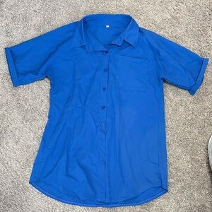 Blue Short Sleeve Button-Up Shirt